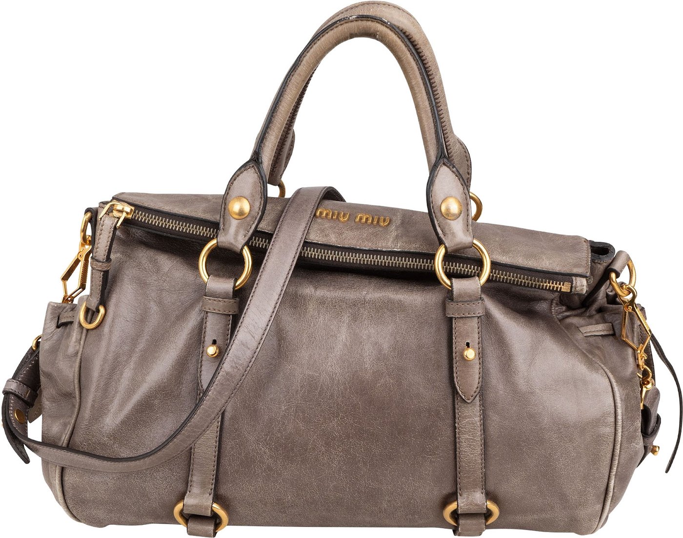 Miu Miu Vitello Lux Leather Drawstring Satchel Handbag