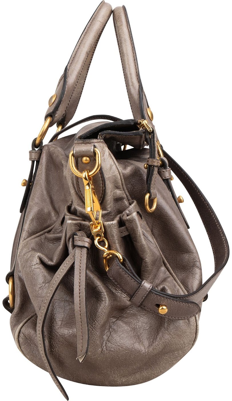 Miu Miu Vitello Lux Leather Drawstring Satchel Handbag