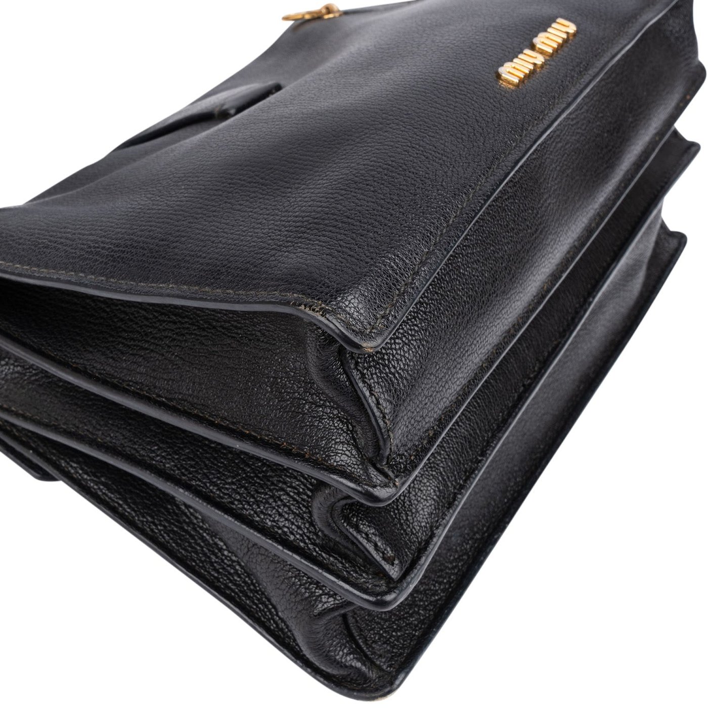 Miu Miu Black Grained Leather Madras Top Handle Handbag