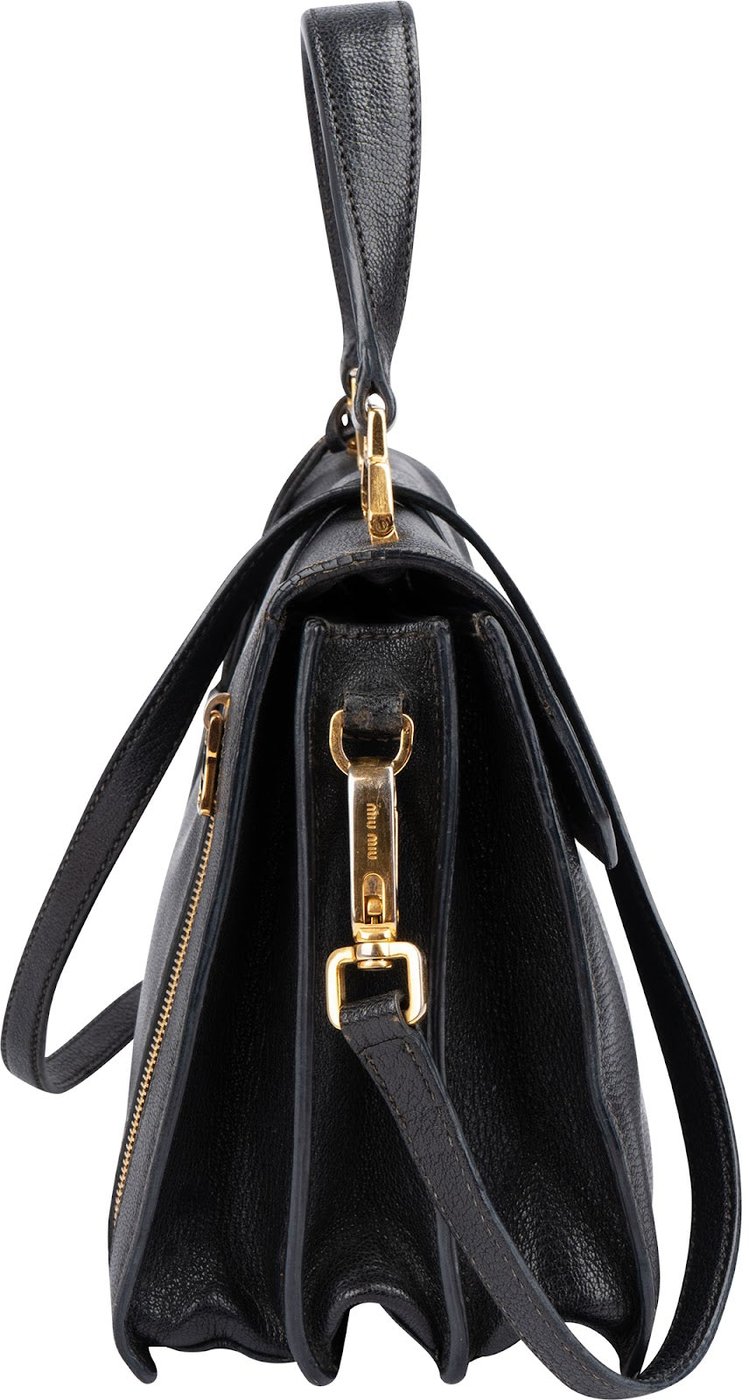 Miu Miu Black Grained Leather Madras Top Handle Handbag