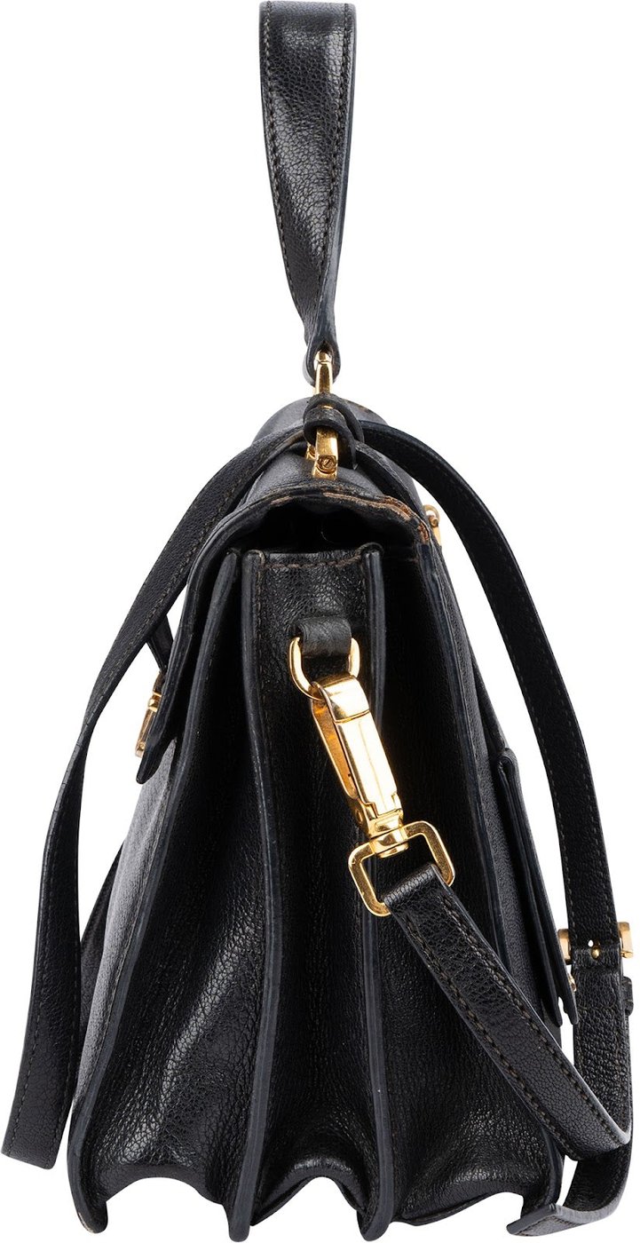 Miu Miu Black Grained Leather Madras Top Handle Handbag