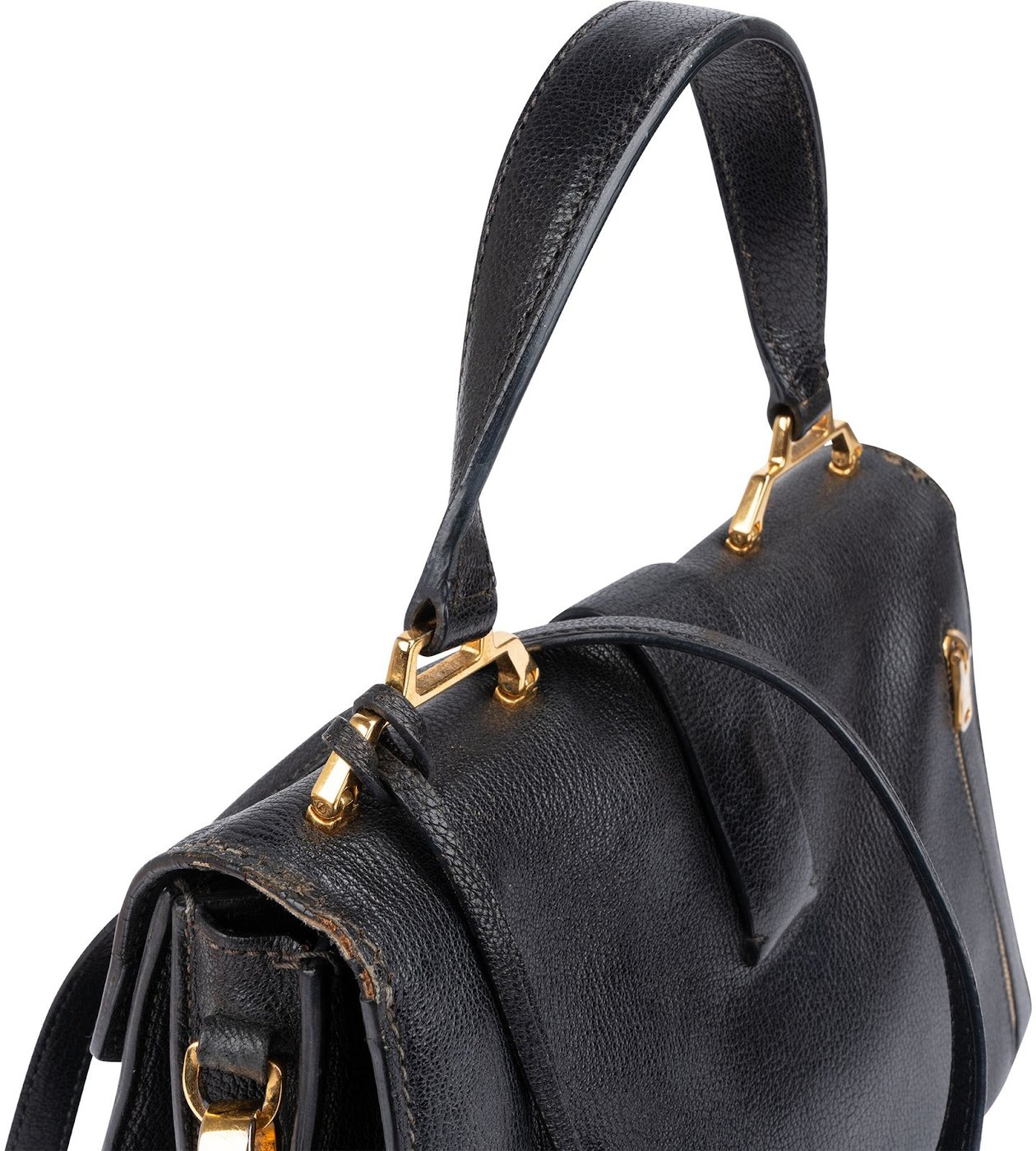 Miu Miu Black Grained Leather Madras Top Handle Handbag