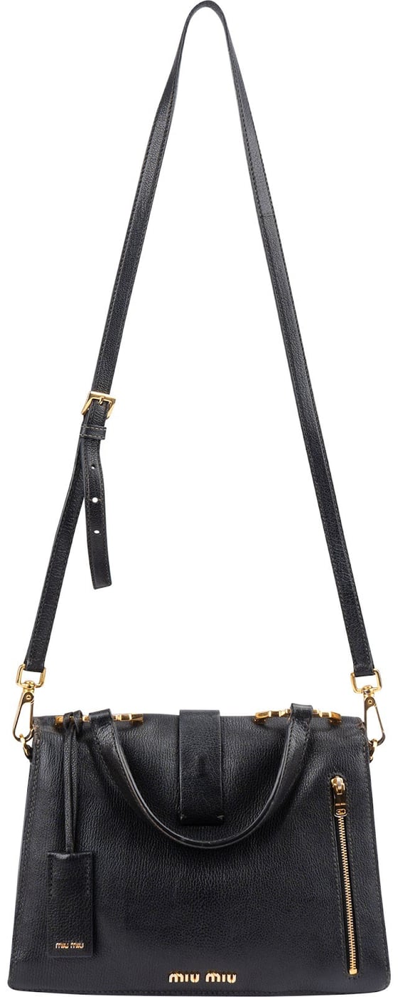 Miu Miu Black Grained Leather Madras Top Handle Handbag