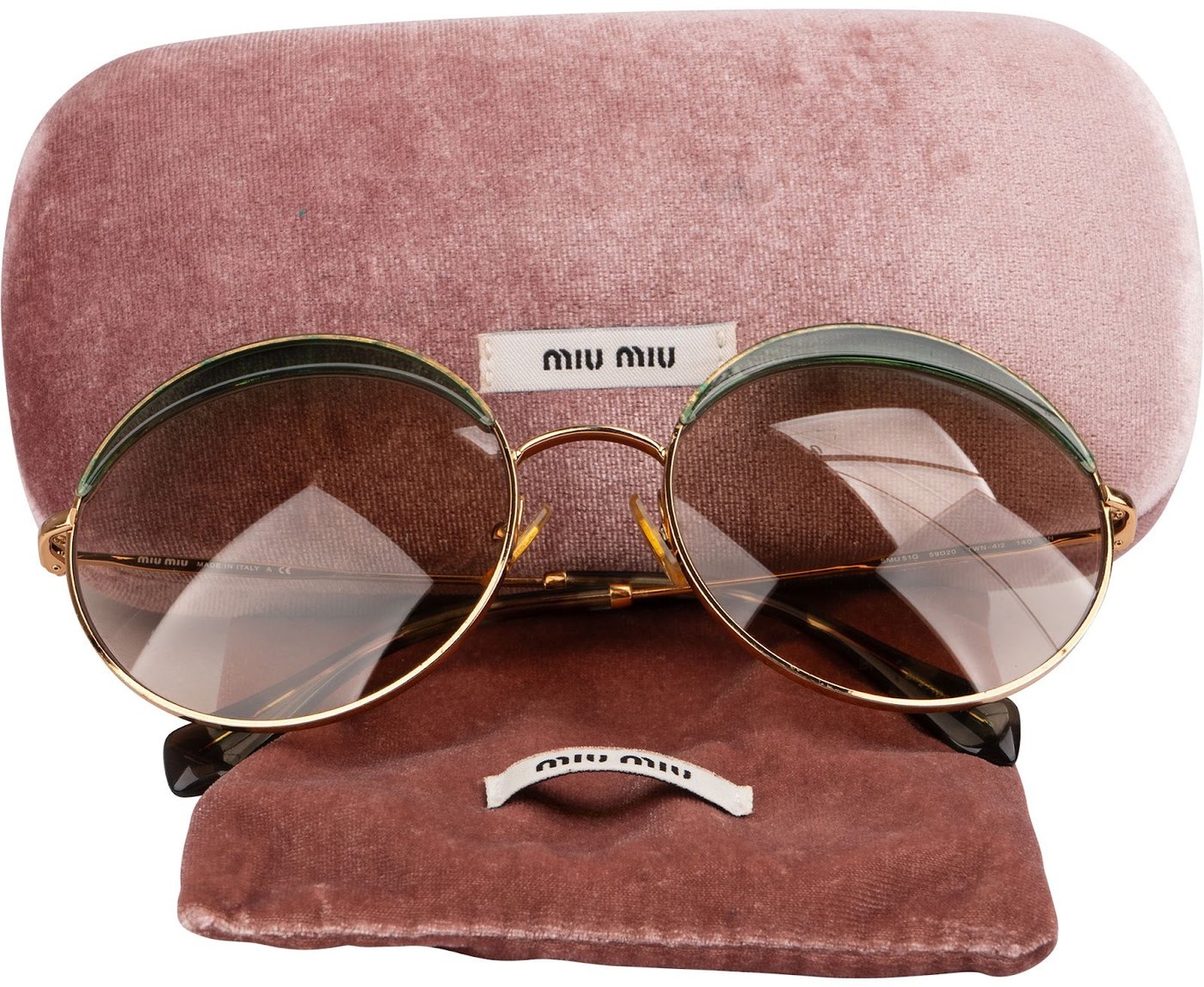 Miu Miu Gold Tone Green Ombre SMU52S Round Sunglasses SMU51Q