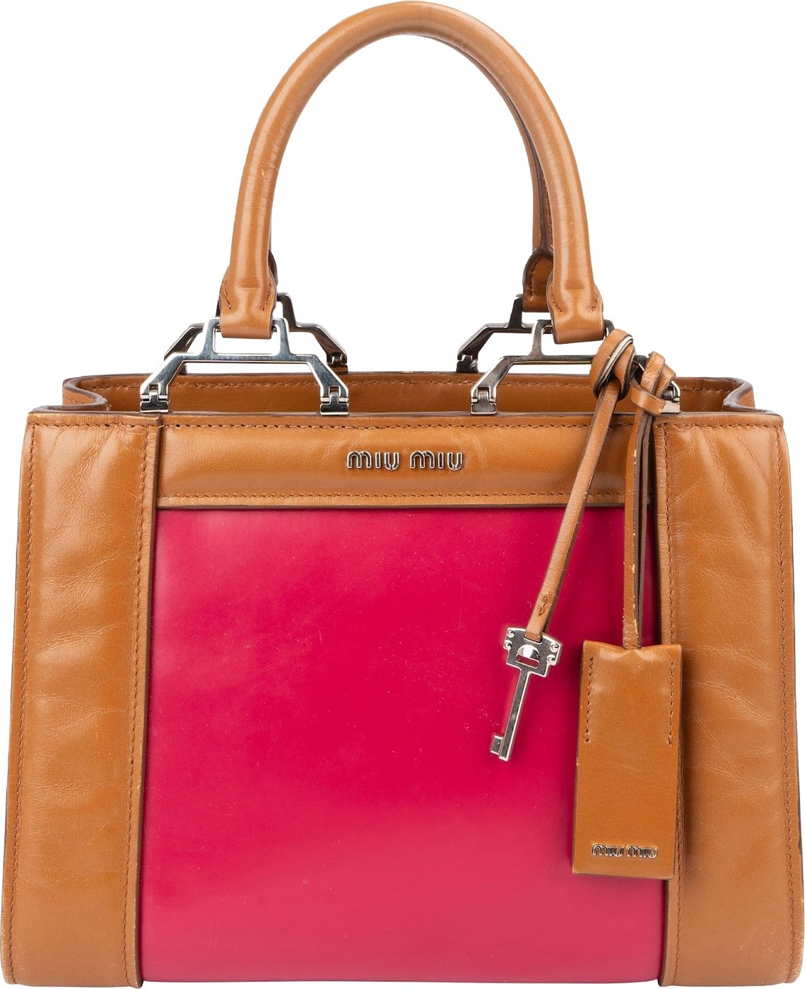 Miu Miu Bicolor Leather Madras Bicolor Tote Handbag