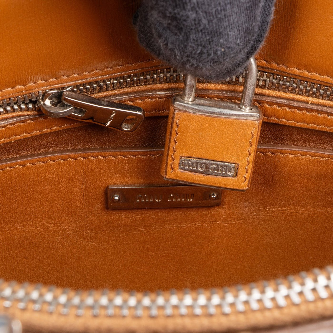 Miu Miu Bicolor Leather Madras Bicolor Tote Handbag