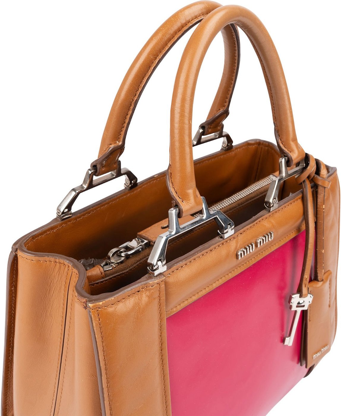 Miu Miu Bicolor Leather Madras Bicolor Tote Handbag