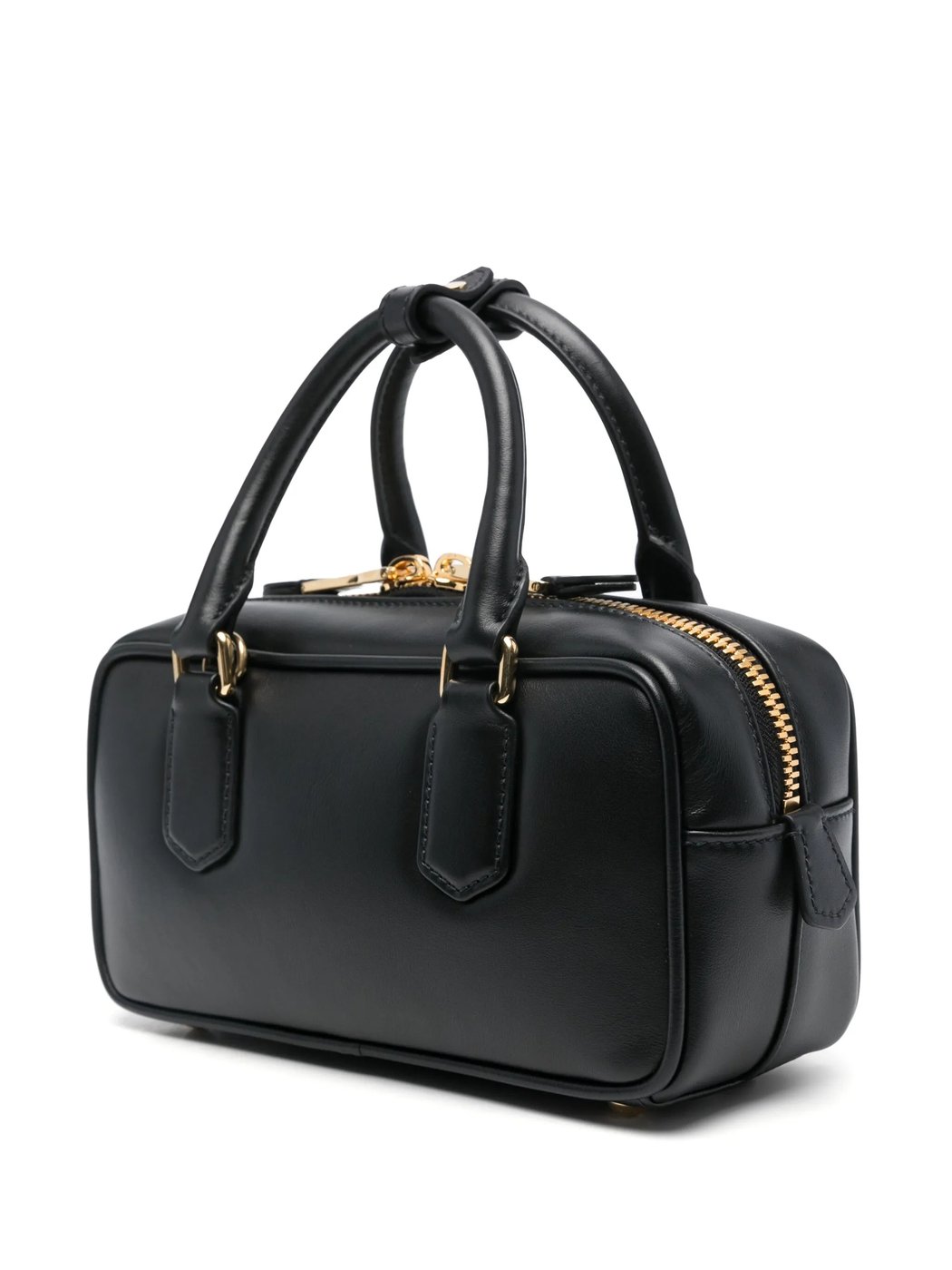 Rectangular Black Leather Handbag with Gold-tone Hardware