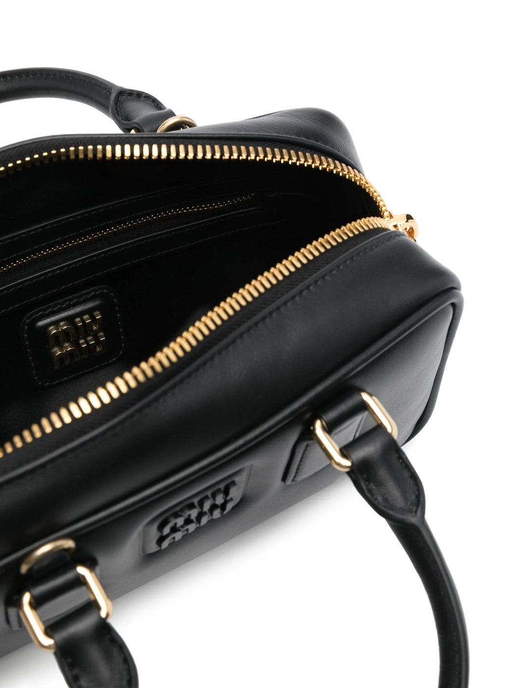Rectangular Black Leather Handbag with Gold-tone Hardware