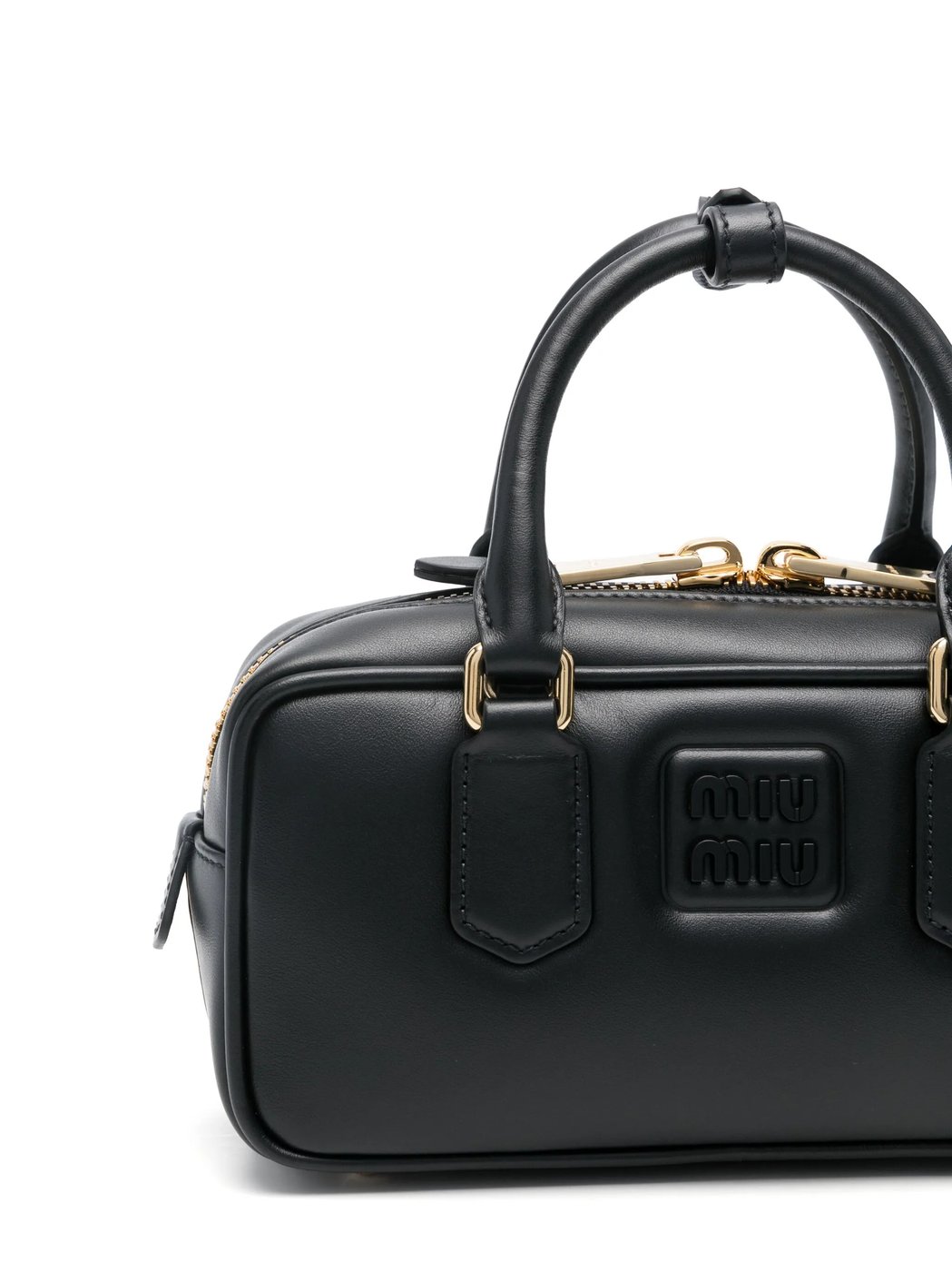 Rectangular Black Leather Handbag with Gold-tone Hardware