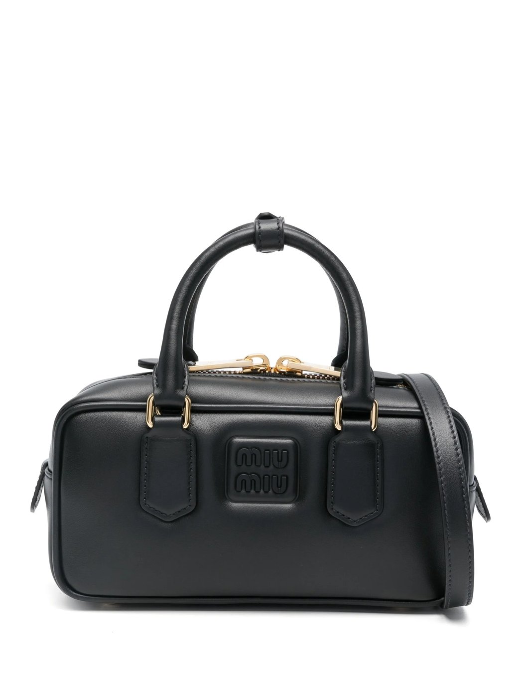 Rectangular Black Leather Handbag with Gold-tone Hardware