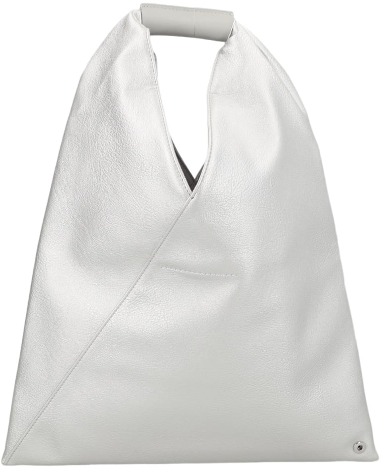 Silver Triangular Polyurethane Metallic Texture Tote Bag