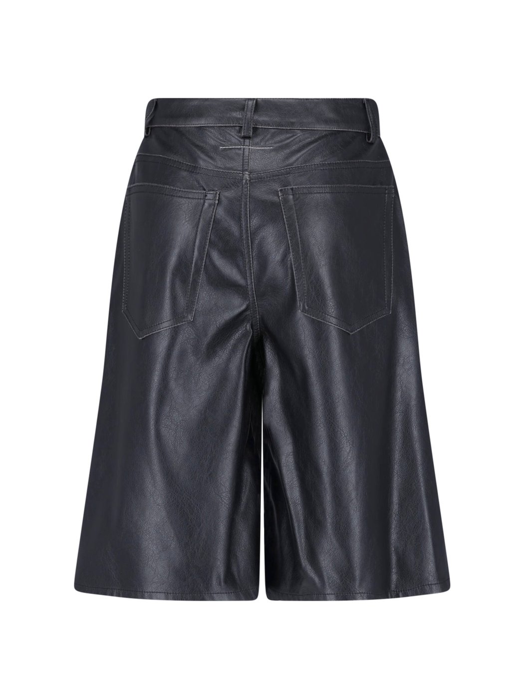 Black Faux Leather Five-Pocket Knee-Length Shorts
