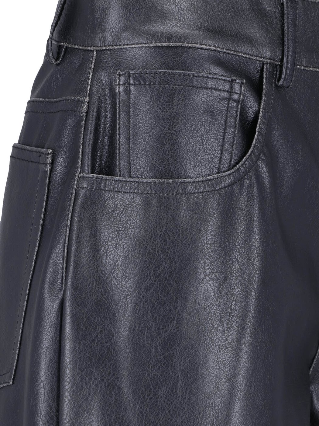 Black Faux Leather Five-Pocket Knee-Length Shorts