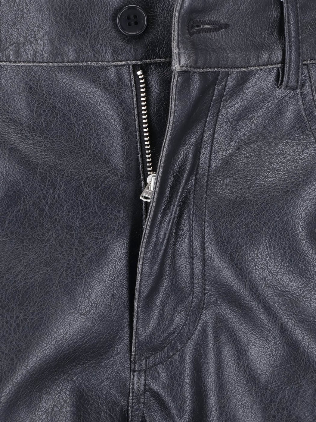 Black Faux Leather Five-Pocket Knee-Length Shorts