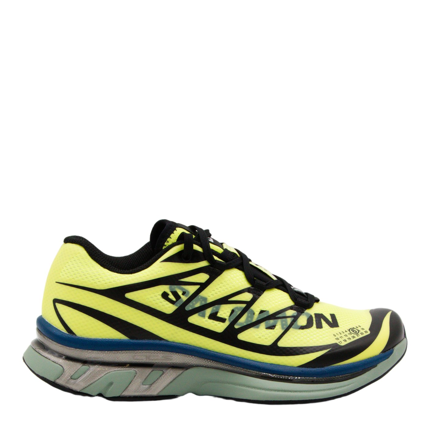 Neon Yellow Mesh Sneakers With Geometric Overlays