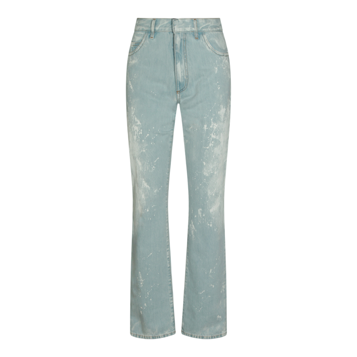 Light Blue Straight-Leg Jeans With Paint Splatter Accents