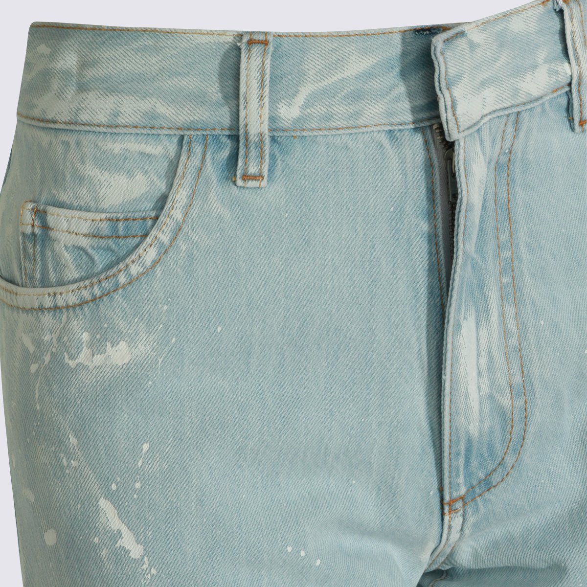 Light Blue Straight-Leg Jeans With Paint Splatter Accents