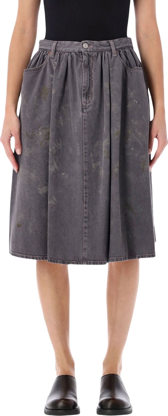 Wide Denim Skirt Black Wash