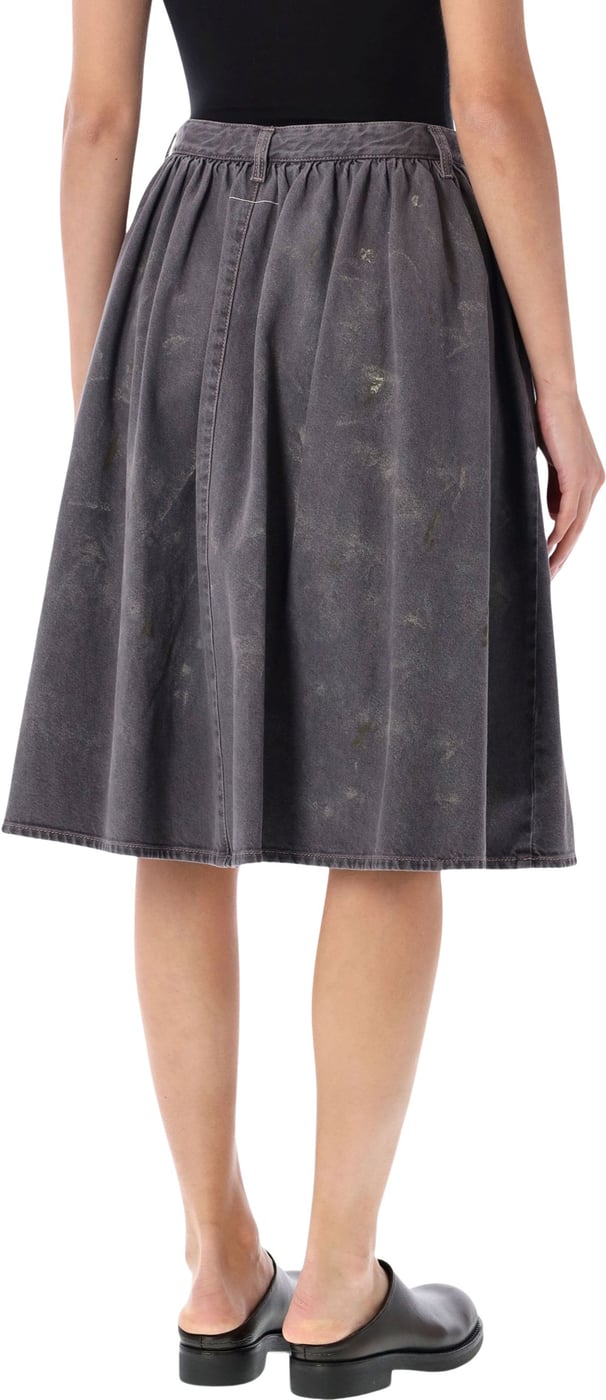 Wide Denim Skirt Black Wash