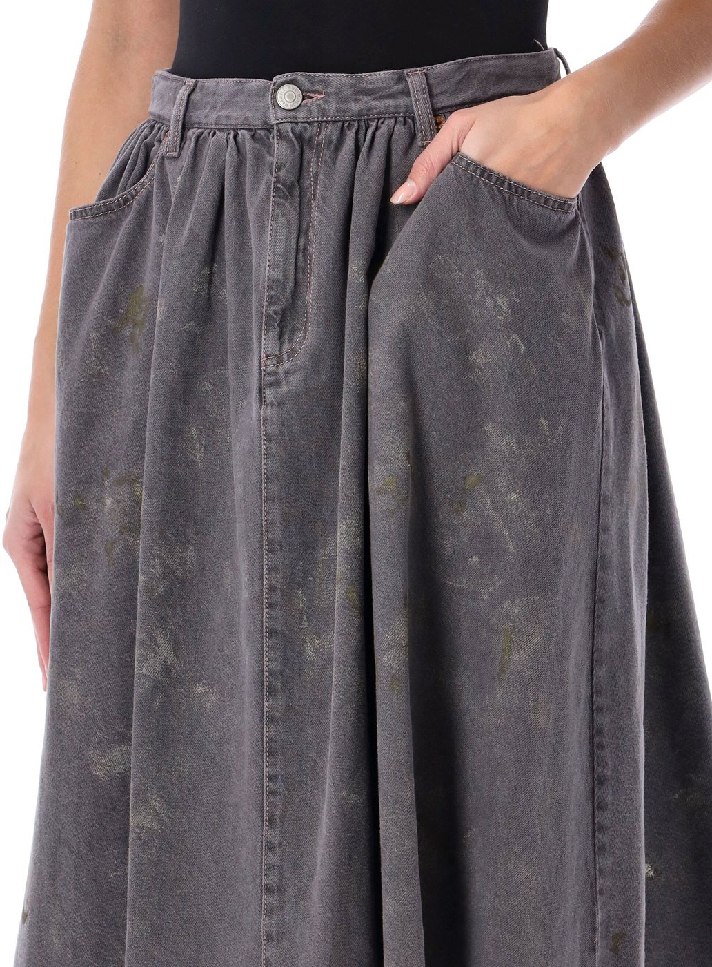 Wide Denim Skirt Black Wash