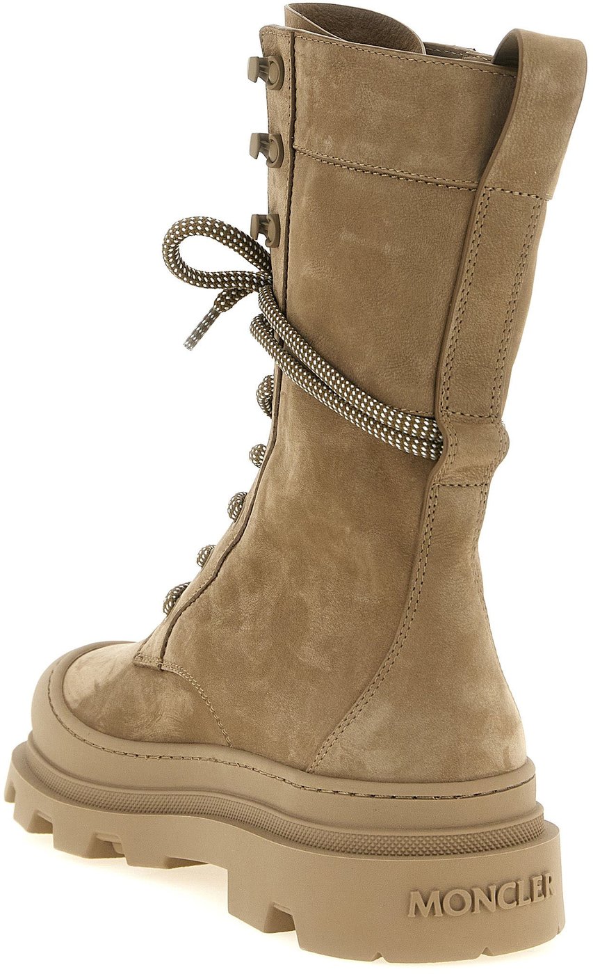 Moncler Beige Leather Lace-Up Boots