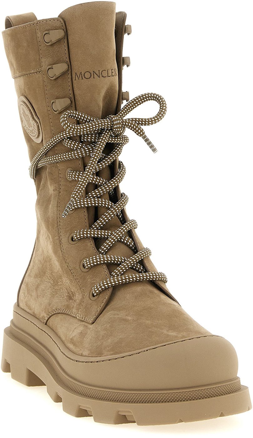 Moncler Beige Leather Lace-Up Boots