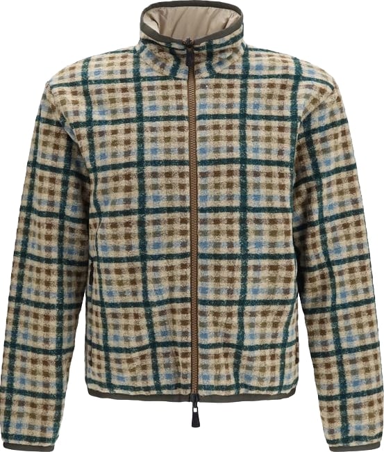 Reversible Checkered High Collar Zip-Through Knit