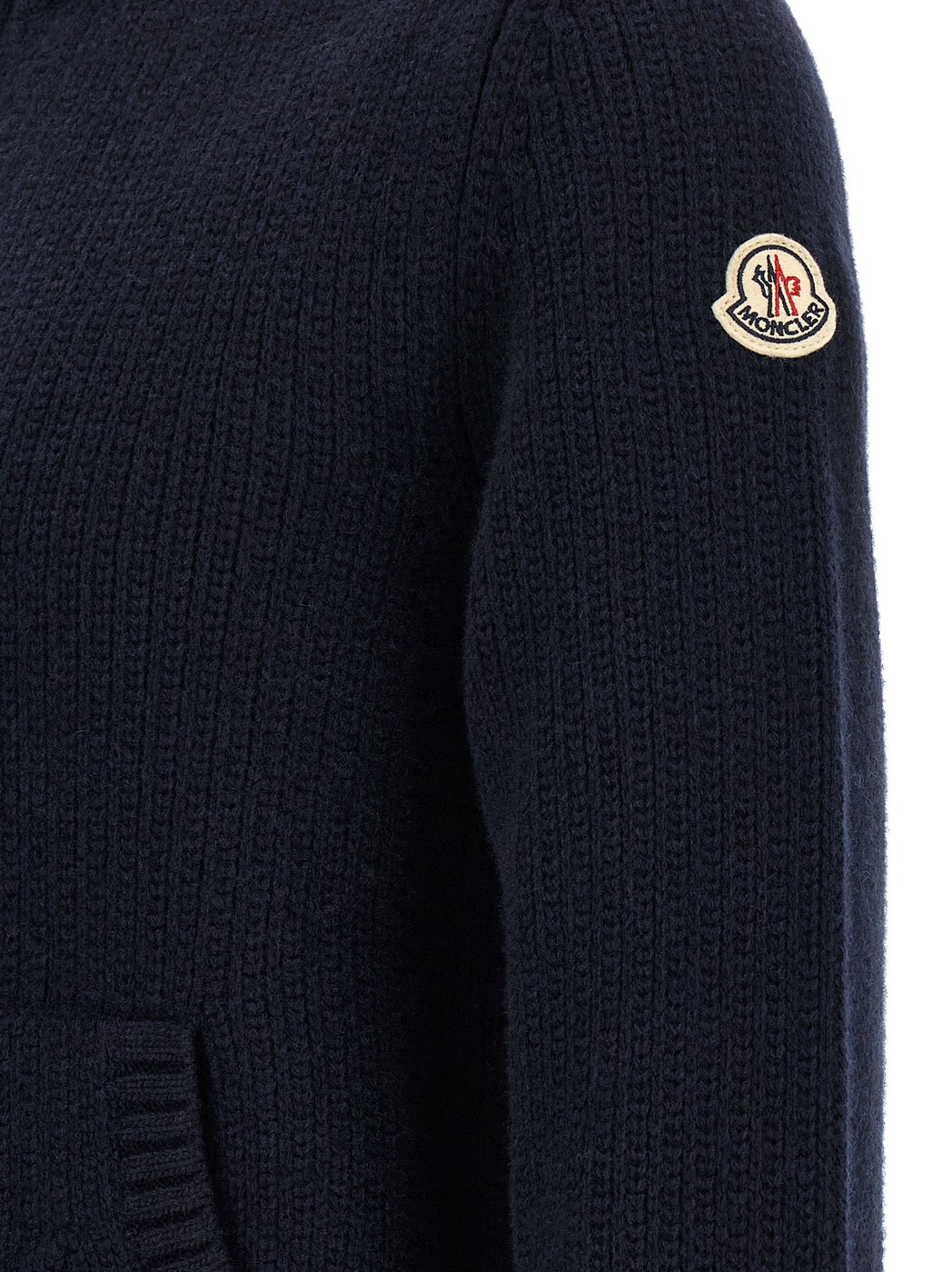 Ribbed Zip-Up Embroidered Logo Cardigan