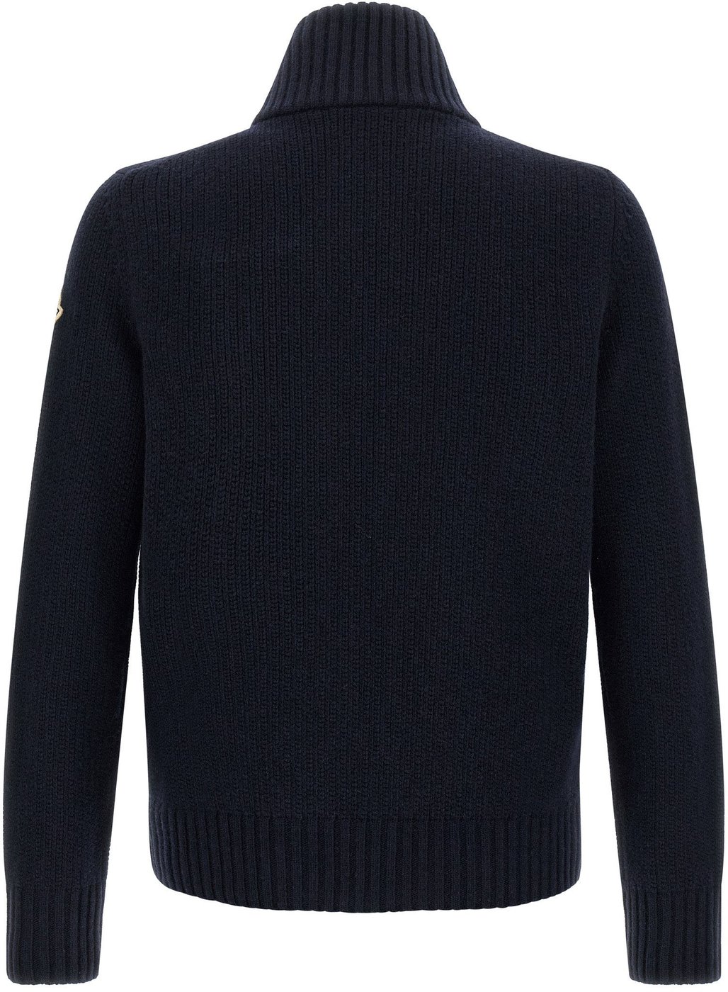 Ribbed Zip-Up Embroidered Logo Cardigan