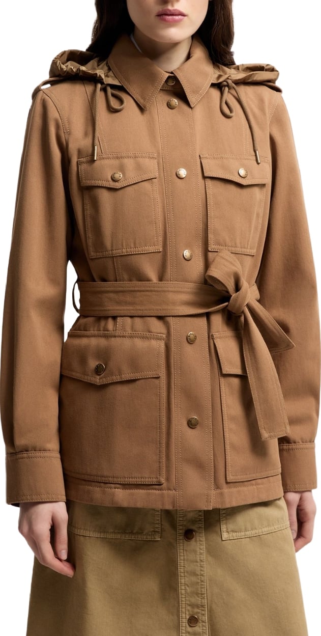 Moncler Centaurea Women's Hooded Gabardine Field Jacket Brown