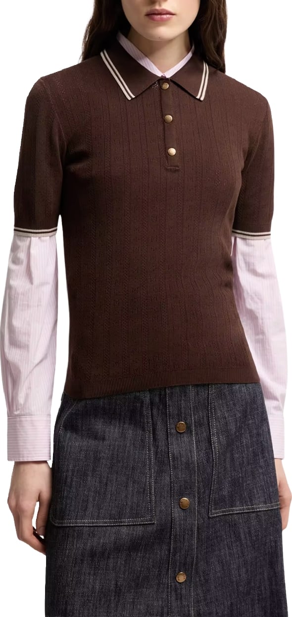 Moncler Women's Rhombus & Logo Pattern Polo Shirt Burgundy