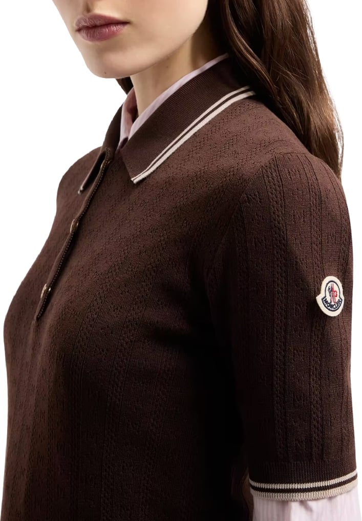 Moncler Women's Rhombus & Logo Pattern Polo Shirt Burgundy