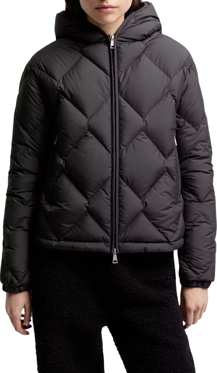 Moncler Arvouinne Short Down Jacket with Triangle Quilting Hood Black
