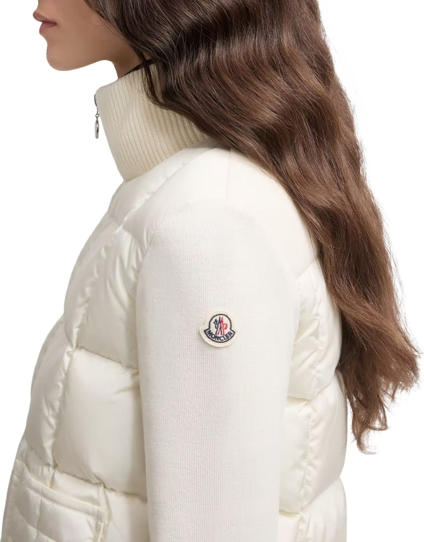 Moncler Square-Quilted Padded Wool Zip-Up Cardigan White