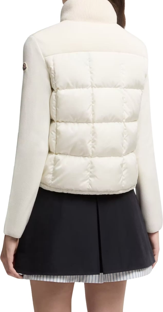 Moncler Square-Quilted Padded Wool Zip-Up Cardigan White
