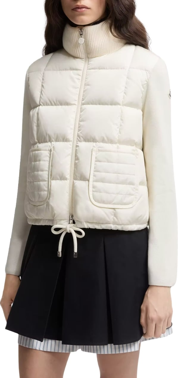 Moncler Square-Quilted Padded Wool Zip-Up Cardigan White