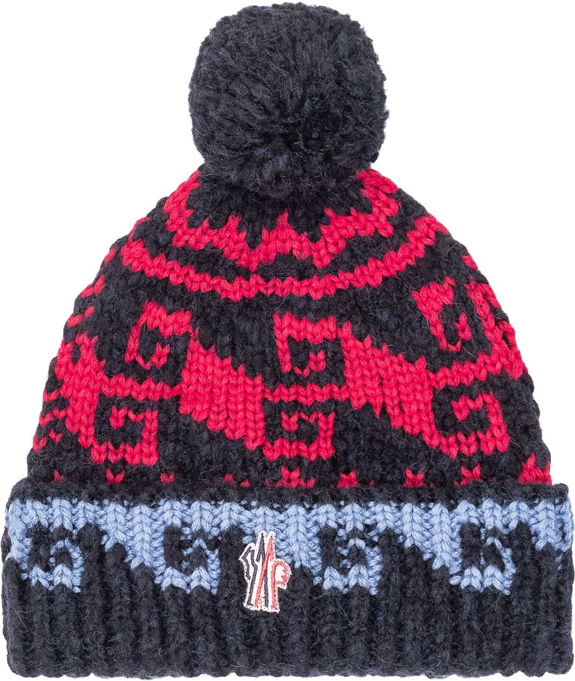 Berretto in Maglia con Pompon e Motivo Geometrico