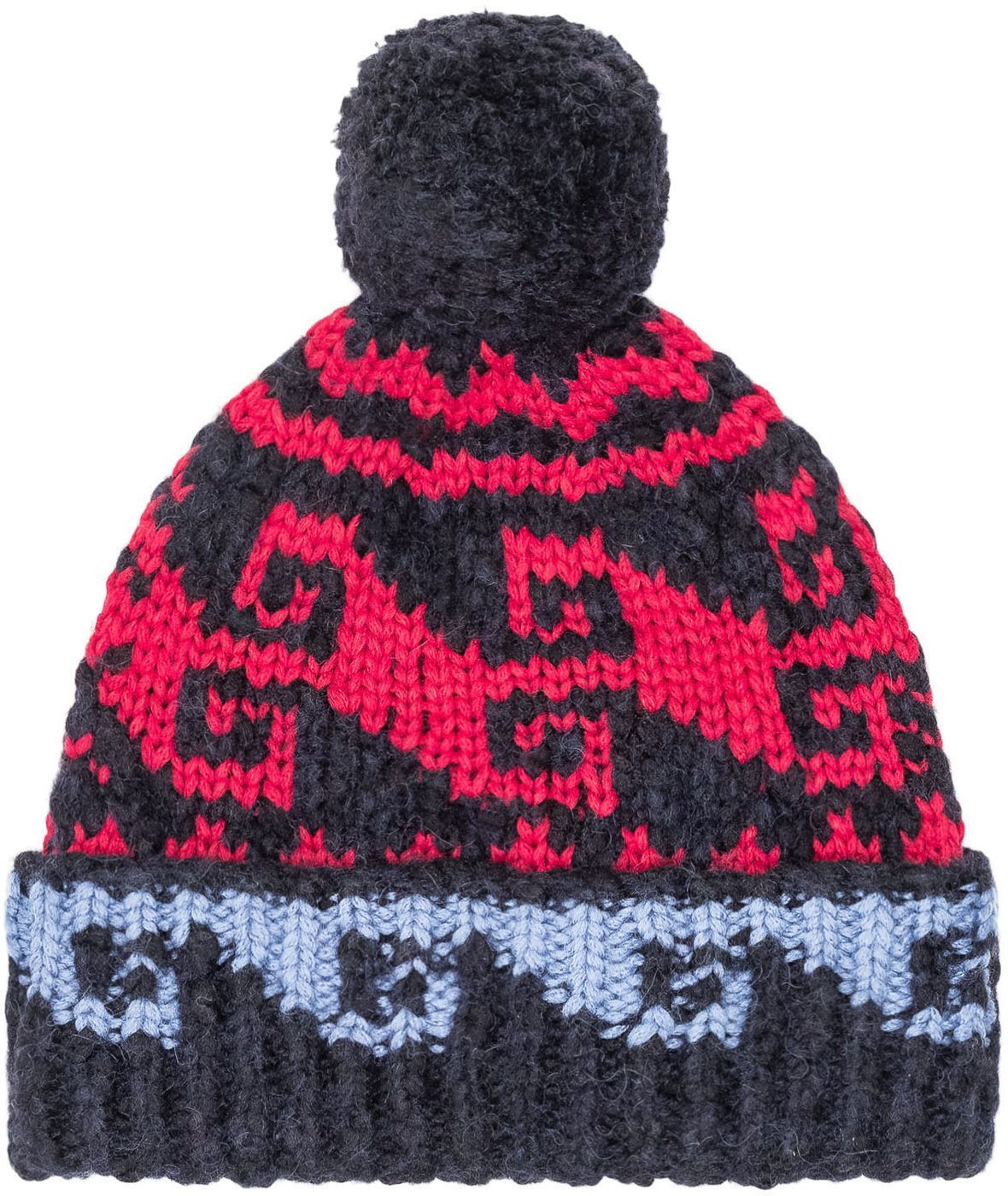 Berretto in Maglia con Pompon e Motivo Geometrico