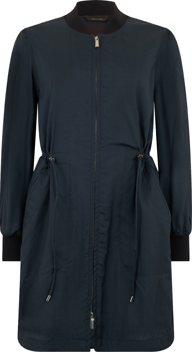 Light dark blue coat with zip, minimal and versatile.
