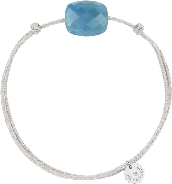 Morganne Bello Armband 1015X48A155 Blauw Quartz Cushion met Grijs Koord