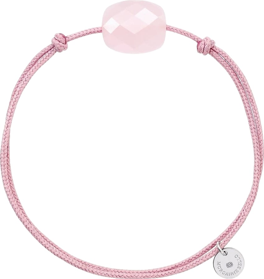 Morganne Bello Armband 1015x64A122 Powdery Pink Quartz Cushion with Pink Cord