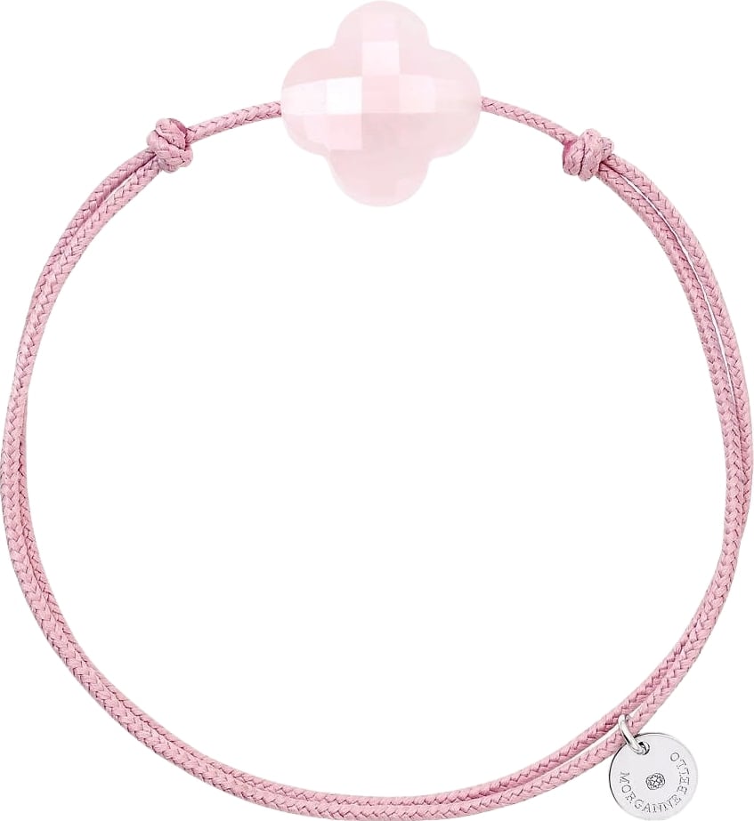 Morganne Bello Armband 1015x64B122 Powdery Pink Clover Quartz with Pink Cord