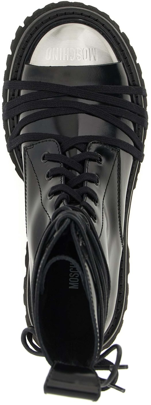 Moschino Black Calfskin Lace-Up Boots