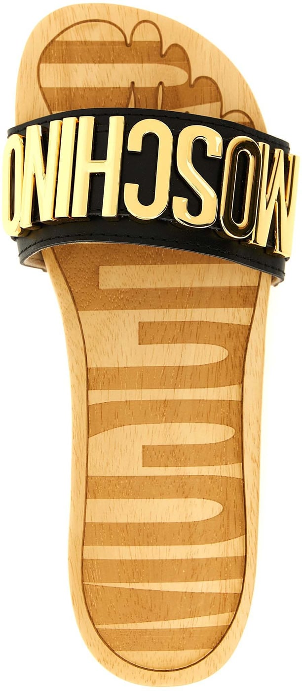Moschino Black Calfskin Slides