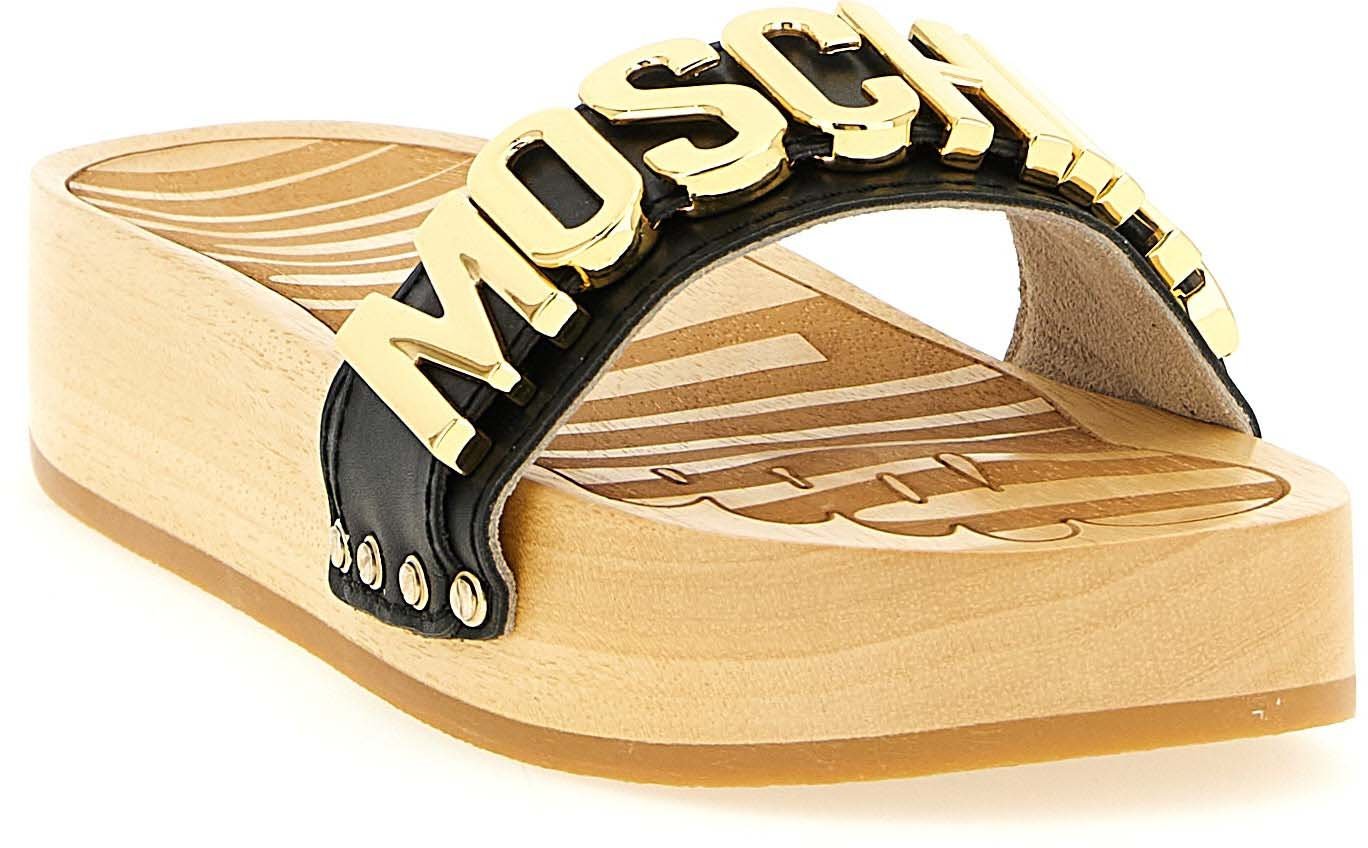 Moschino Black Calfskin Slides