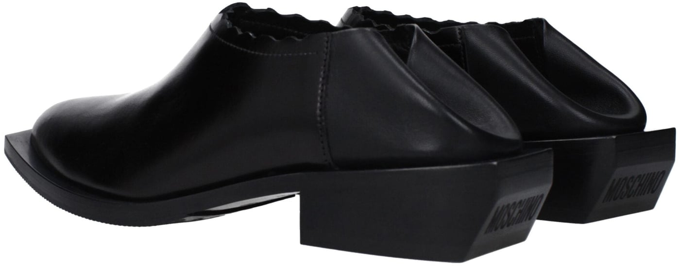 Moschino Black Leather Mules
