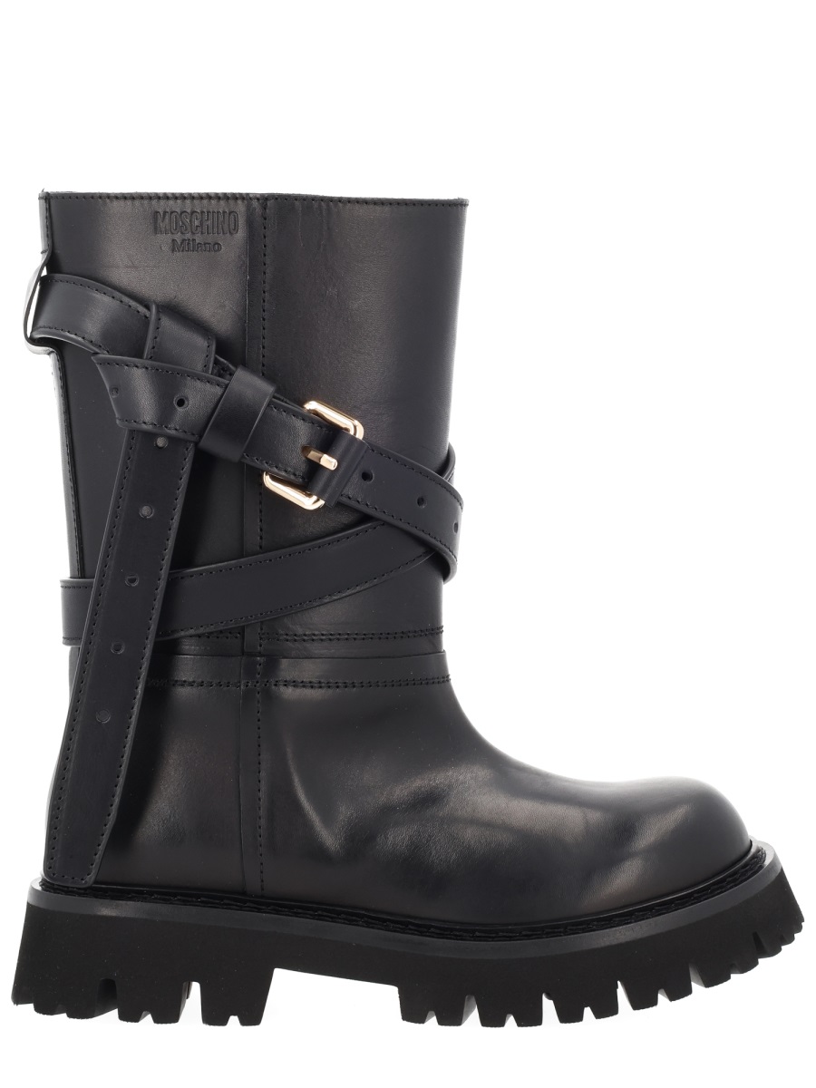 Polished Tie-Me Leather Lug Sole Boots