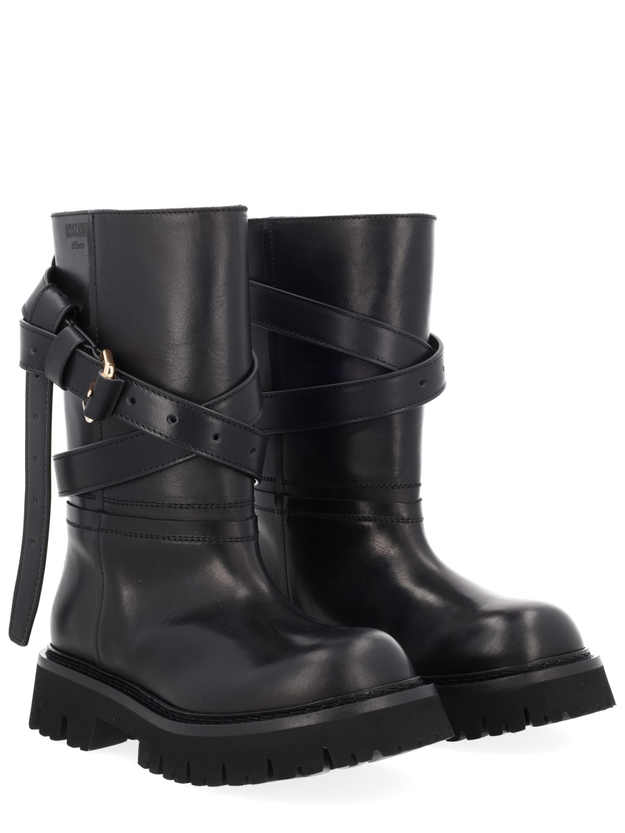 Polished Tie-Me Leather Lug Sole Boots