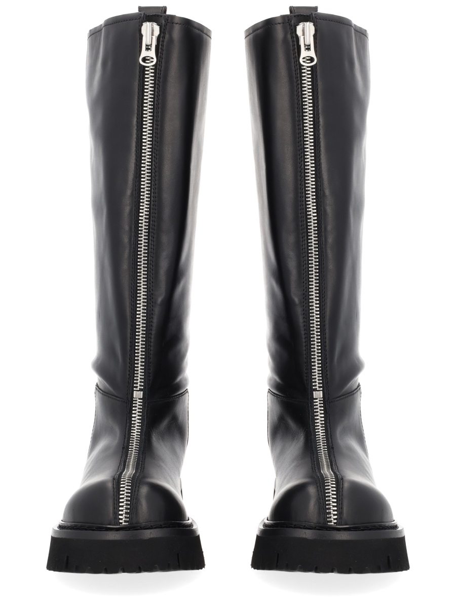 Black Zipper Lamb Leather Platform Boots